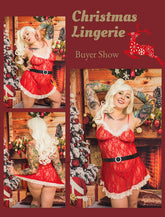 Avidlove Weihnachts-Dessous für den Weihnachtsmann, rotes Dessous-Babydoll, Spitzenhemd